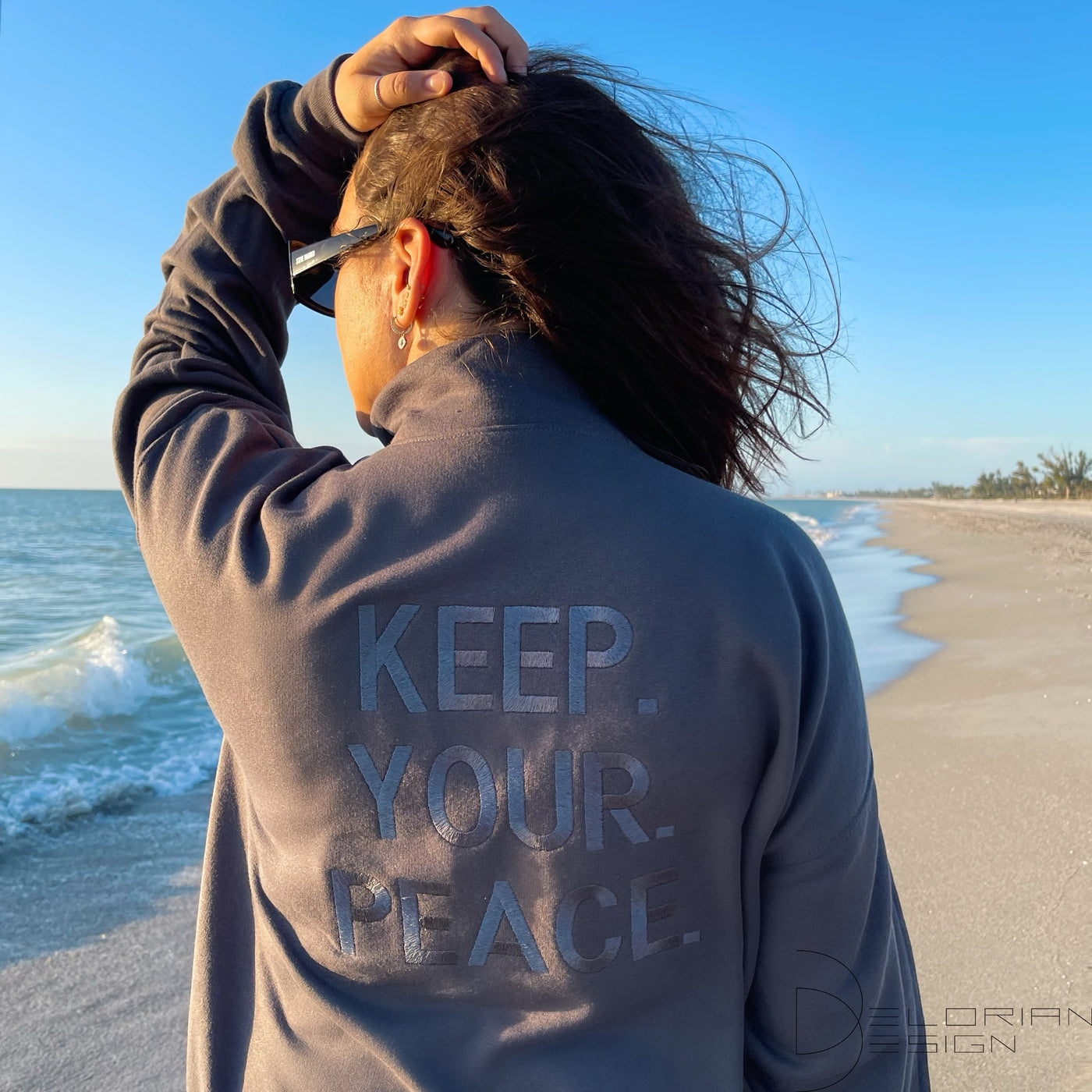 KEEP YOUR PEACE Quarter Zip Sweatshirt Embroidered